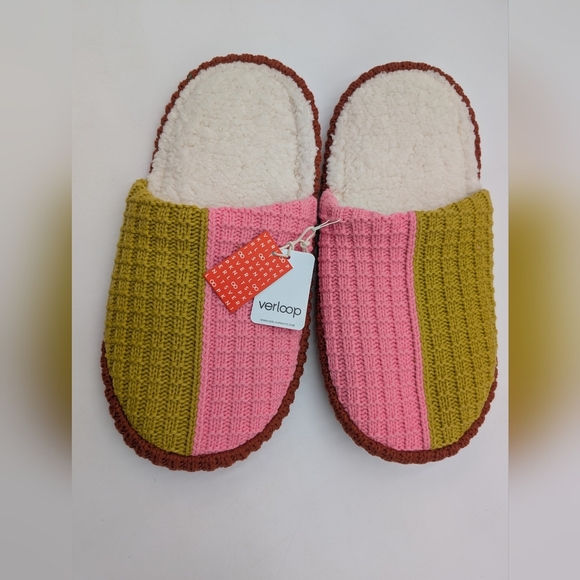 NWT VERLOO Knit Slide Slipper Sz W 9.5-12.5 / M 11 Golden Olive/Pink Colorblock - Picture 9 of 17